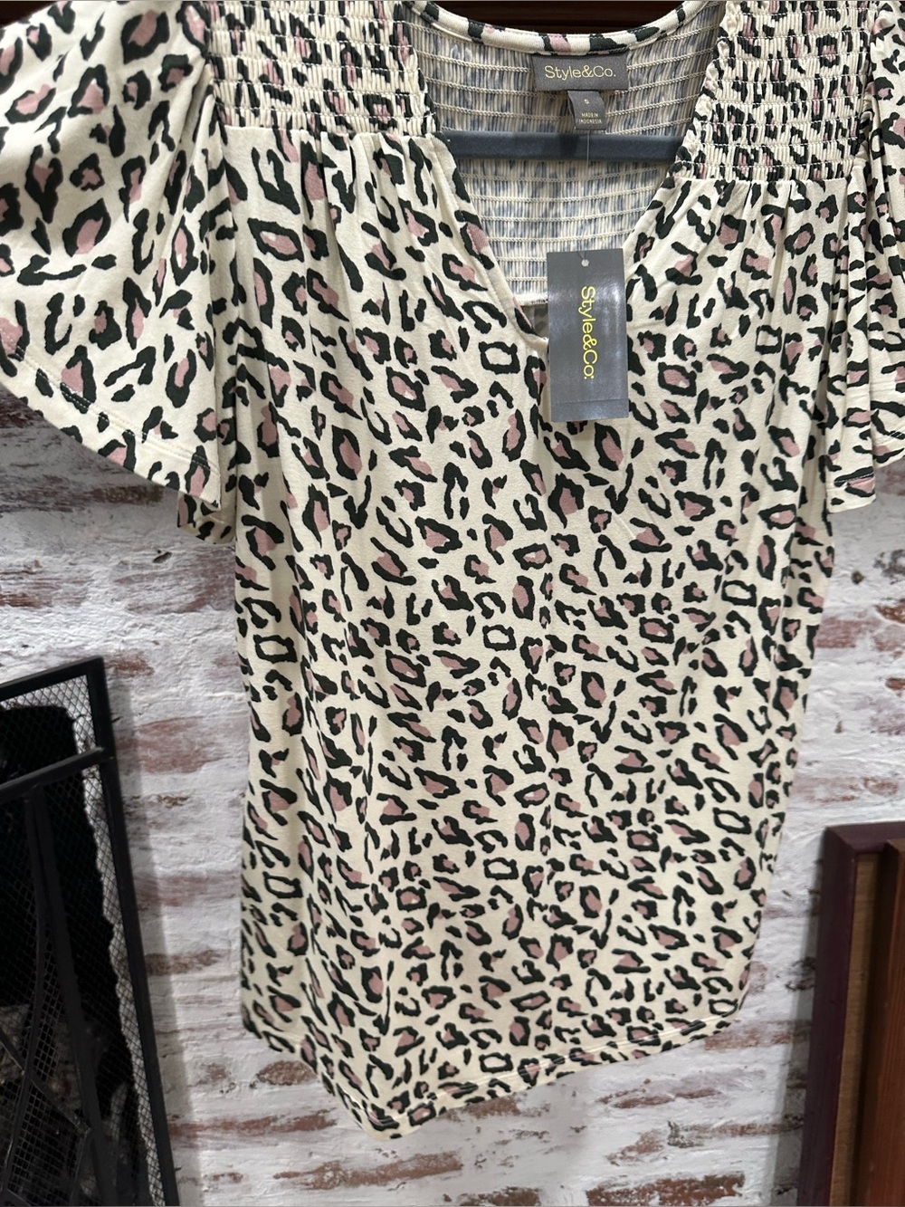 Style & Co. Women's Leopard Print Short Sleeve Top